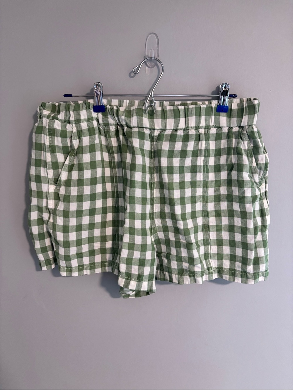 Madewell Green and White Gingham Shorts